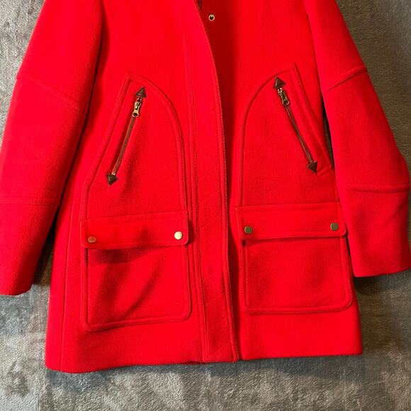J. Crew Chateau Sz 0 Parka Italian Wool Stadium Cloth Coat Bright Red Women's‎ - Picture 2 of 8